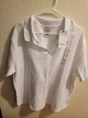 Target White Ribbed Polo Tee with Olive Tag